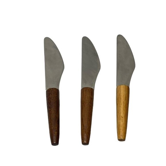 4 Vintage MCM Cheese Knives Stainless Dal USA Wooden Handles - Picture 2 of 7